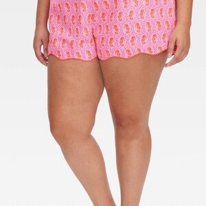 Roller Rabbit Pink Seahorse Print Scallop Hem Shorts